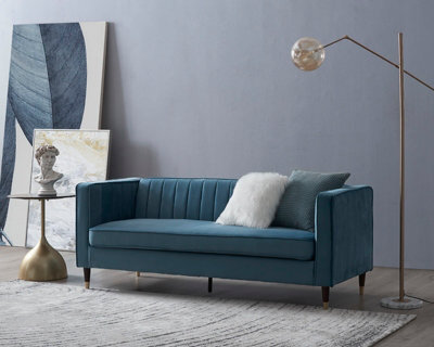 Home Detail Thomas Velvet Fabric 3 Seater Sofa, Blue - image 1