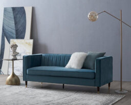 Home Detail Thomas Velvet Fabric 3 Seater Sofa, Blue - thumbnail 1