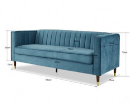 Home Detail Thomas Velvet Fabric 3 Seater Sofa, Blue - thumbnail 6