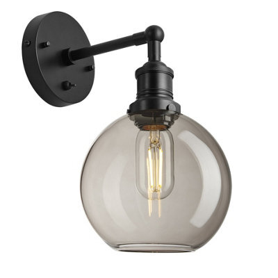 Industville Brooklyn Glass Globe Wall Light - 7 Inch, Mocha Glass Globe - 7 Inch, Black Wall Holder - image 1