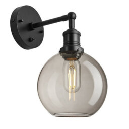 Industville Brooklyn Glass Globe Wall Light - 7 Inch, Mocha Glass Globe - 7 Inch, Black Wall Holder
