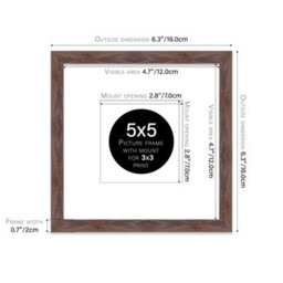 "5X5"" Walnut Picture Frame - 5X5"" Square Frame With 3X3"" Mount For 5X5""/3X3"" Pictures Art Deco Style Gallery Wall, 1 Pack" - thumbnail 2