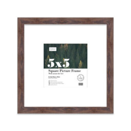 "5X5"" Walnut Picture Frame - 5X5"" Square Frame With 3X3"" Mount For 5X5""/3X3"" Pictures Art Deco Style Gallery Wall, 1 Pack" - thumbnail 1