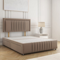 Bsspoke Lily Divan Bed Set In Mink Plush Velvet 24Inch Headboard & Footboard 2 Drawers Same Side & No Mattress In All Sizes