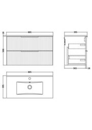 Hudson Reed Fluted Wall Hung 2-Drawer Vanity And Minimalist Basin, Contemporary Sink Vanity Unit, Satin Blue, 800mm - thumbnail 7