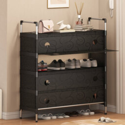 LADIDA Shoe Rack Storage Shelf With Cover Organising Small Space 80-140Cm Black 8205 - thumbnail 4