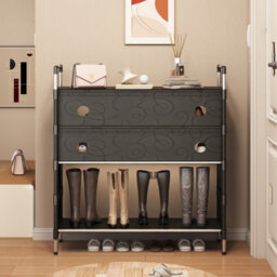 LADIDA Shoe Rack Storage Shelf With Cover Organising Small Space 80-140Cm Black 8205 - thumbnail 5