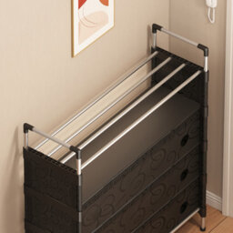 LADIDA Shoe Rack Storage Shelf With Cover Organising Small Space 80-140Cm Black 8205 - thumbnail 6