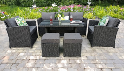 UK Leisure World Rattan Wicker Conservatory Outdoor Garden Furniture Dining Set Corner Sofa Table Grey - image 1