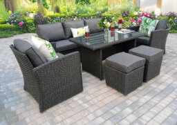 UK Leisure World Rattan Wicker Conservatory Outdoor Garden Furniture Dining Set Corner Sofa Table Grey - thumbnail 3