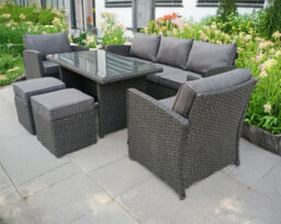 UK Leisure World Rattan Wicker Conservatory Outdoor Garden Furniture Dining Set Corner Sofa Table Grey - thumbnail 2