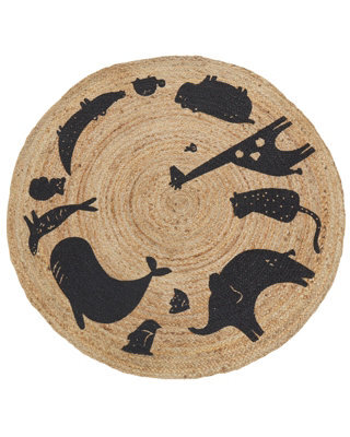 Wyld And Coco Beige Jute Round Rug 120Cm With Boho Black Animal Motif - image 1