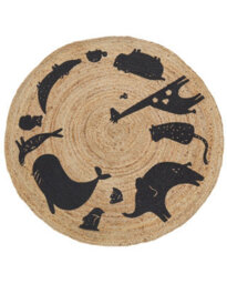 Wyld And Coco Beige Jute Round Rug 120Cm With Boho Black Animal Motif - thumbnail 1