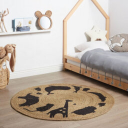 Wyld And Coco Beige Jute Round Rug 120Cm With Boho Black Animal Motif - thumbnail 2