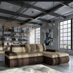 Oslo Mini Living Room Corner Sofa Bed With Storage Hr Foam Wave Springs Wooden Frame 245X182X90Cm Beige And Brown Right