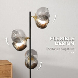 Homcom Modern Floor Lamp With Glass Global Shade, 3 Light, For Living Room - thumbnail 5