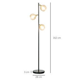 Homcom Modern Floor Lamp With Glass Global Shade, 3 Light, For Living Room - thumbnail 3