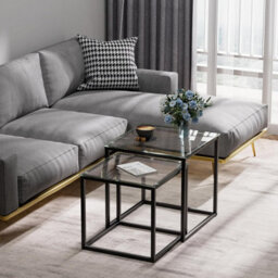 Huhote Two Piece Nesting Side Tables With Black Metal Frame And Glass Top Diameter 50 45 Cm Coffee Table Side End Table For Home - thumbnail 5