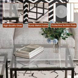 Huhote Two Piece Nesting Side Tables With Black Metal Frame And Glass Top Diameter 50 45 Cm Coffee Table Side End Table For Home - thumbnail 9