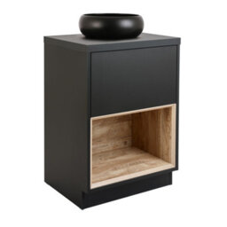 Homestylestore Black Grey 600mm Led Lit Bathroom Vanity Unit Round Countertop Graphite Basin Open Shelf - thumbnail 1