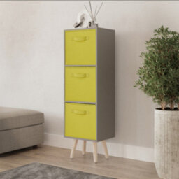 Urbn-Living Urbnliving 80Cm Height 3 Tier Grey Wooden Storage Bookcase Scandinavian Style Pine Legs With Yellow Inserts