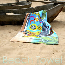 Geezy Large Microfibre Towel Blue Bus Design Lightweight Bath Towel Holiday Camping - thumbnail 3