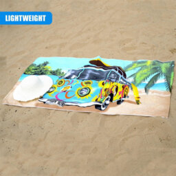 Geezy Large Microfibre Towel Blue Bus Design Lightweight Bath Towel Holiday Camping - thumbnail 2