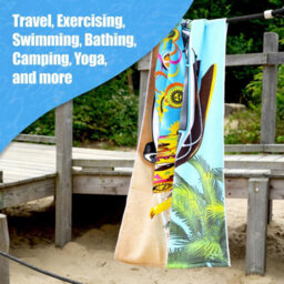 Geezy Large Microfibre Towel Blue Bus Design Lightweight Bath Towel Holiday Camping - thumbnail 7
