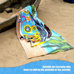 Geezy Large Microfibre Towel Blue Bus Design Lightweight Bath Towel Holiday Camping - thumbnail 6