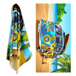 Geezy Large Microfibre Towel Blue Bus Design Lightweight Bath Towel Holiday Camping