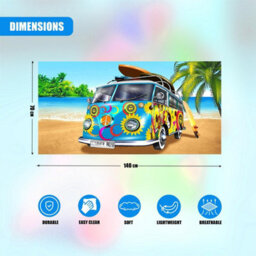 Geezy Large Microfibre Towel Blue Bus Design Lightweight Bath Towel Holiday Camping - thumbnail 4