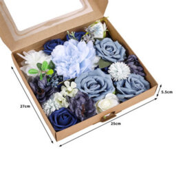Living And Home Artificial Fake Realistic Silk Flower Gift Box Wedding Party Decor Blue And White 25Cm (W) X 27Cm (D) X 5.5Cm (H) - thumbnail 5