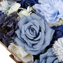 Living And Home Artificial Fake Realistic Silk Flower Gift Box Wedding Party Decor Blue And White 25Cm (W) X 27Cm (D) X 5.5Cm (H) - thumbnail 4