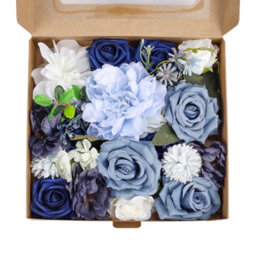 Living And Home Artificial Fake Realistic Silk Flower Gift Box Wedding Party Decor Blue And White 25Cm (W) X 27Cm (D) X 5.5Cm (H) - thumbnail 3