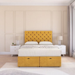 Sloomy Mayfair End Lift Ottoman Bed 2Ft6 With Sprung Memory Mattress - Mustard Plush & Headboard- Small Single - thumbnail 3