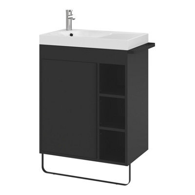 GoodHome Maza Black Freestanding Vanity Unit & Basin Set - Includes Towel Rail (W)650mm (H)820mm - image 1