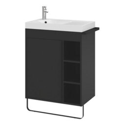 GoodHome Maza Black Freestanding Vanity Unit & Basin Set - Includes Towel Rail (W)650mm (H)820mm - thumbnail 1