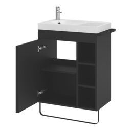 GoodHome Maza Black Freestanding Vanity Unit & Basin Set - Includes Towel Rail (W)650mm (H)820mm - thumbnail 3