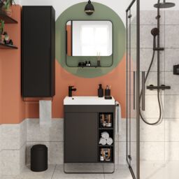 GoodHome Maza Black Freestanding Vanity Unit & Basin Set - Includes Towel Rail (W)650mm (H)820mm - thumbnail 7