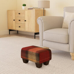 Claret Red Mahogany Wood Chunky Legs Tartan Fabric Small Footstool  Handmade Uk By Footstools Direct - thumbnail 1
