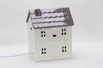 Ceramic House Table Lamp Cream Base With Brown Roof Soft Warm Light Energy Saving Energy Class A - image 1