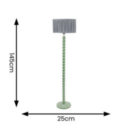 Valuelights Bobbins Sage Green Floor Lamp With Ruched Pleated Powder Blue Drum Shade - thumbnail 4