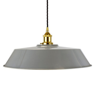 French Grey Large Chancery Painted Dome Pendant Light With Gold Lamp Holder And Black Twisted Cable - Se Home - image 1