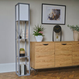 Valuelights Struttura Grey Shelving Unit Floor Lamp With Fabric Shade