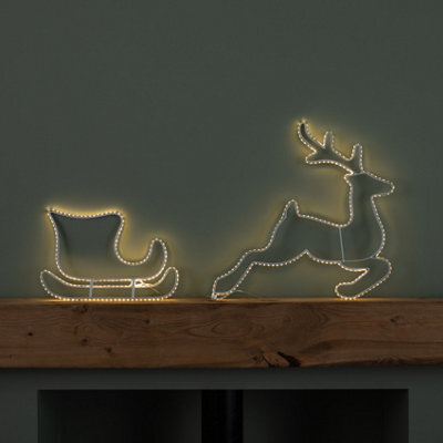 Samuel Alexander 42Cm Light Up Hanging Christmas Reindeer And Sleigh Silhouette With Warm White Leds - image 1
