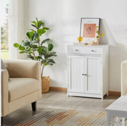 Bathroom Floor Cabinet W1 Drawer 2 Doors, Free Standing Storage Cabinet, White - thumbnail 4