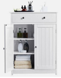 Bathroom Floor Cabinet W1 Drawer 2 Doors, Free Standing Storage Cabinet, White - thumbnail 6