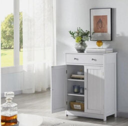 Bathroom Floor Cabinet W1 Drawer 2 Doors, Free Standing Storage Cabinet, White - thumbnail 7