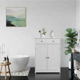 Bathroom Floor Cabinet W1 Drawer 2 Doors, Free Standing Storage Cabinet, White - thumbnail 2