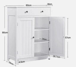Bathroom Floor Cabinet W1 Drawer 2 Doors, Free Standing Storage Cabinet, White - thumbnail 3
